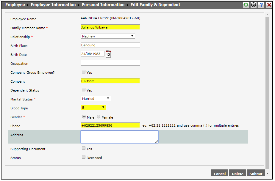 Edit or complete family and dependent information by following these steps: